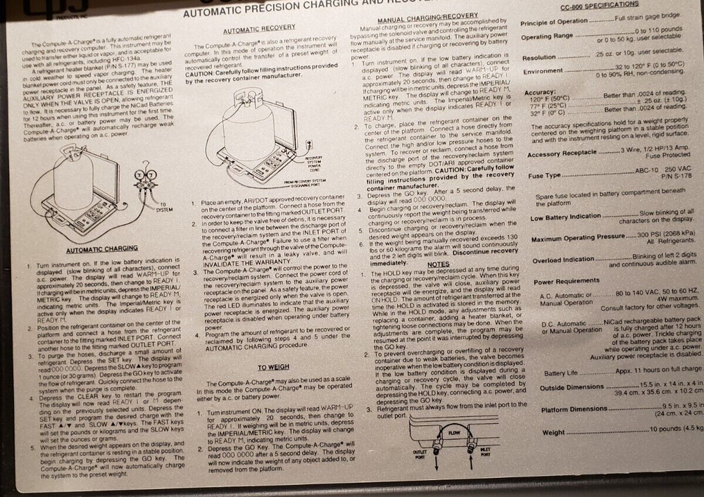 Compute-A-Charge Automatic Precision Charging & Recovery, Model CC-800
