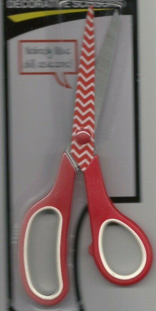 DECORATIVE SCISSORS--Red & White Zig-Zag Pattern--Red & White Handles--8" Long