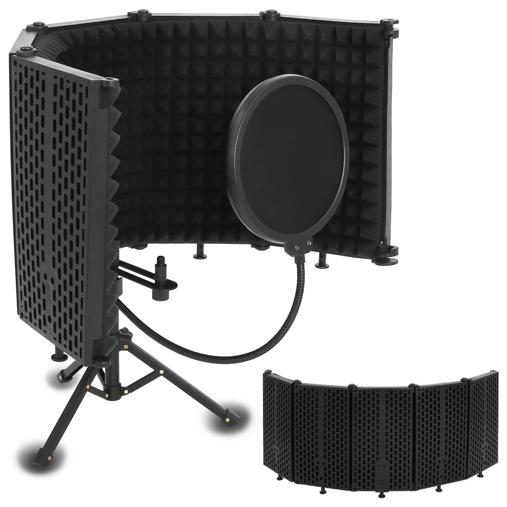 Microphone Isolation Shield, 5-Fold Adjustable Portable Reflection Filter wit...