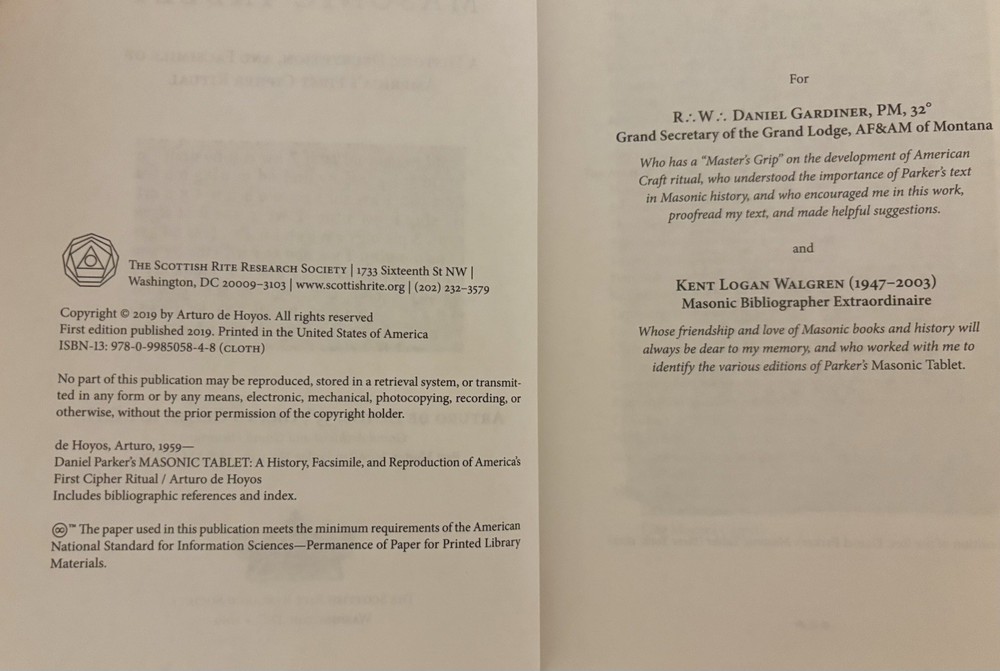 Daniel Parker’s Masonic Tablet - De Hoyos