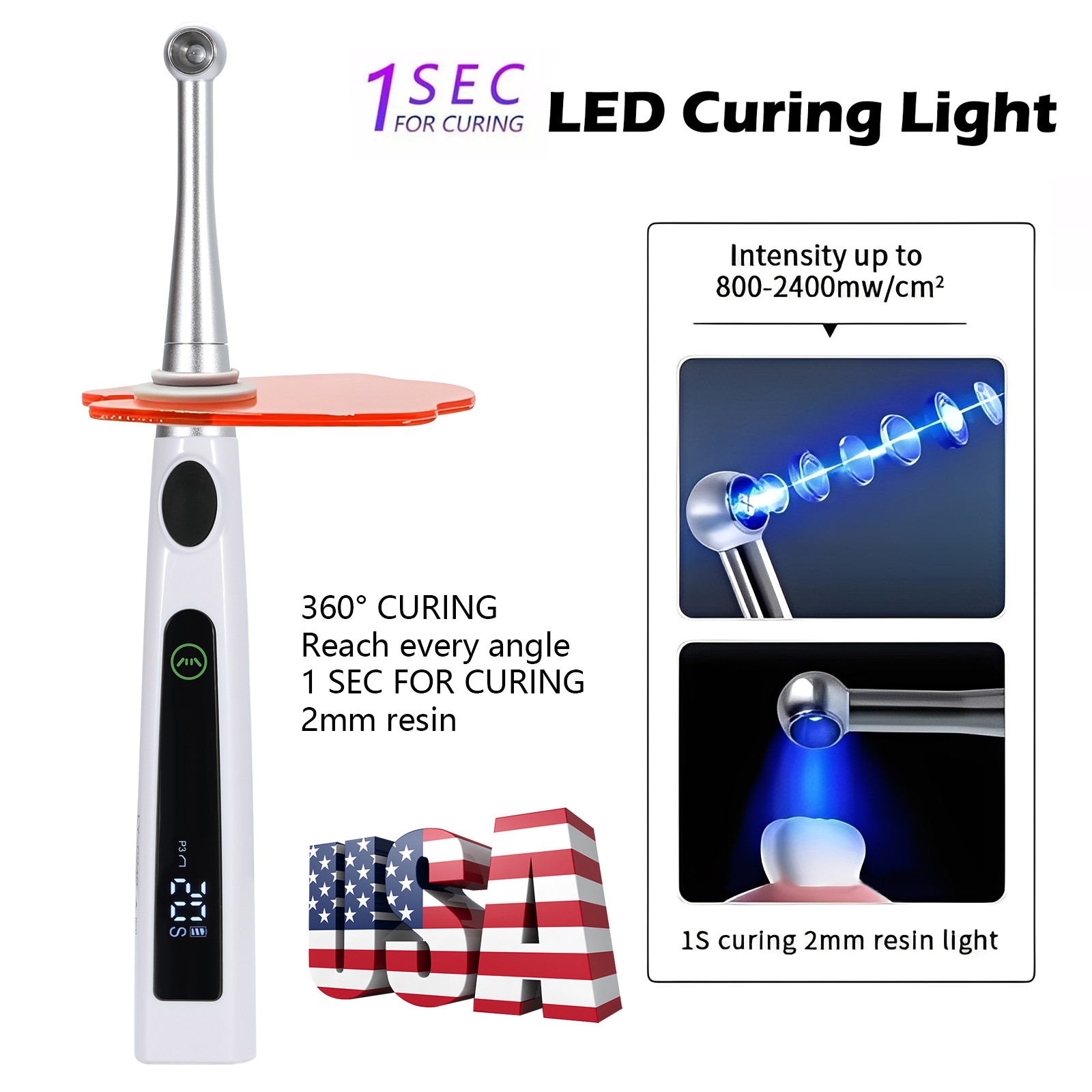 Dental Wireless LED Curing Light 1 Second Cure Lamp Metal Head AI