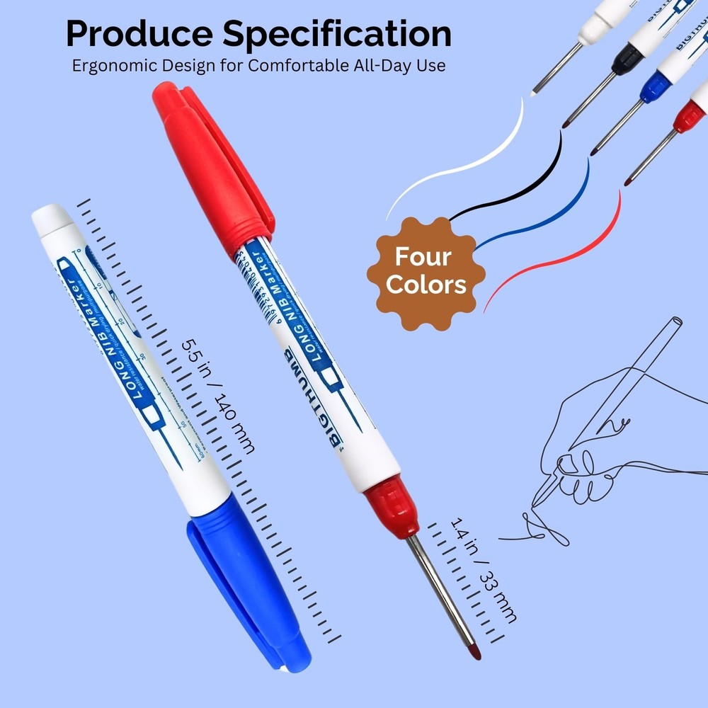 8 PCS Long Head Deep Hole Marker 33mm Multipurpose Nib Marking Tool