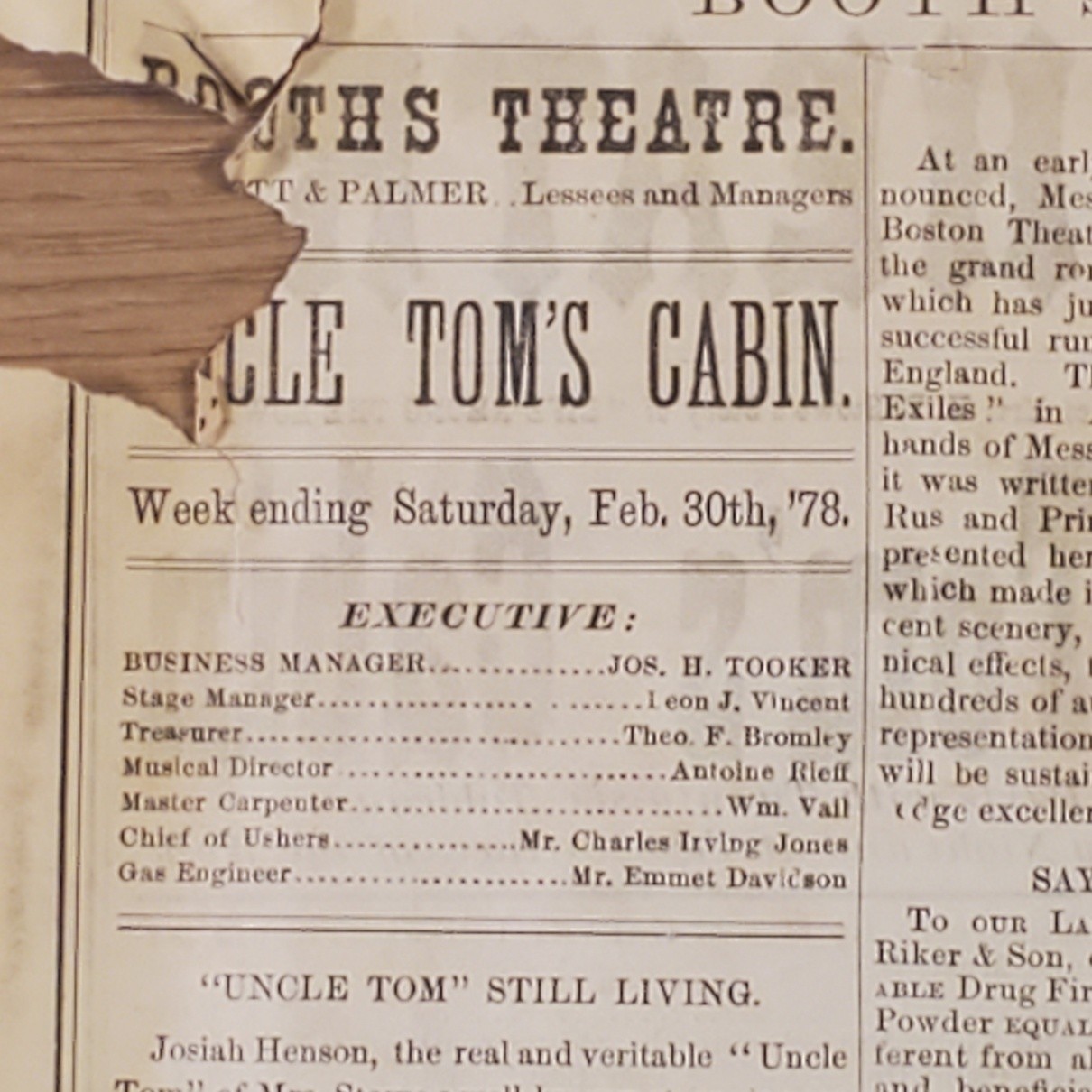5159----1878 Booth's Theatre program NYC - Uncle Tom's Cabin