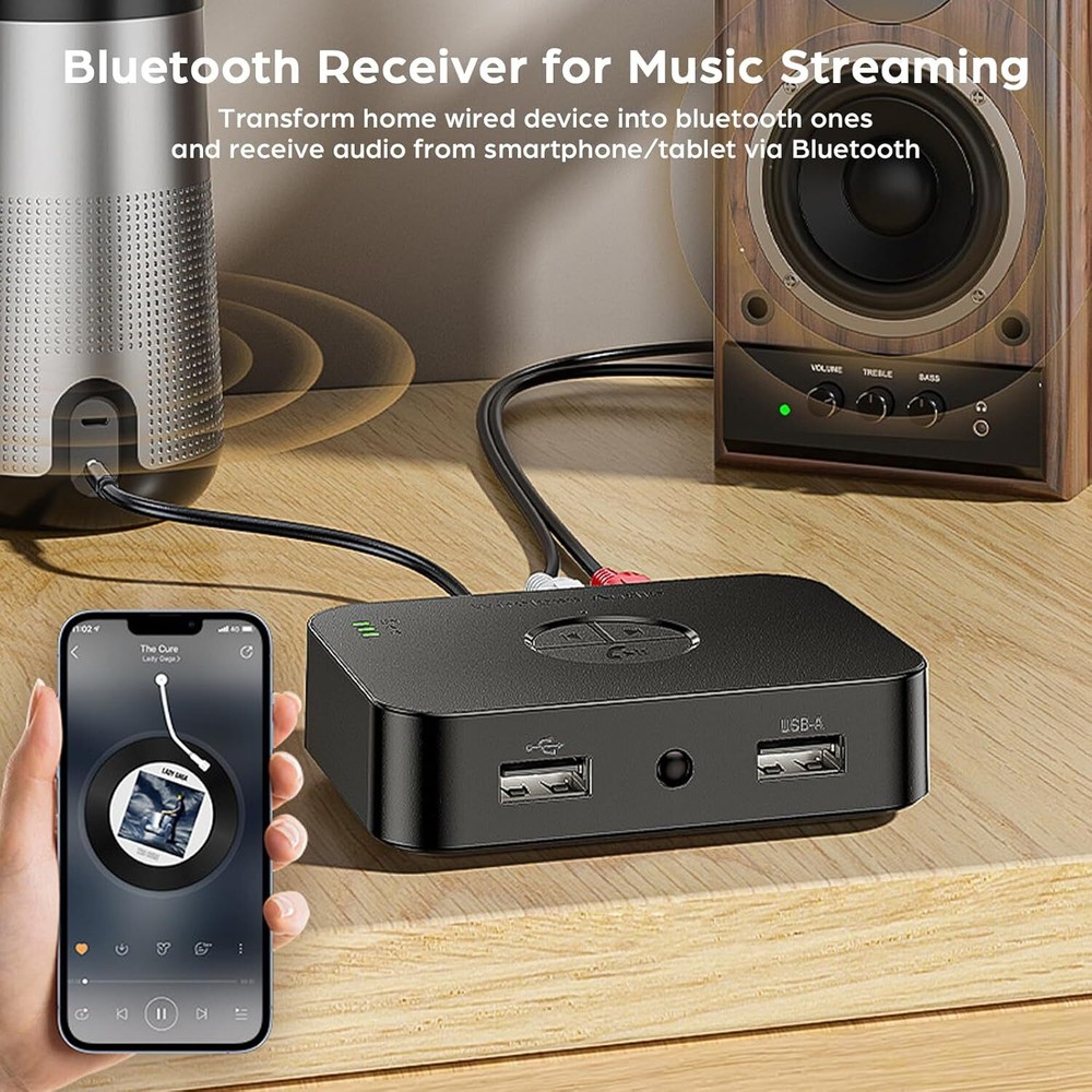 Bluetooth 5.4 Receiver Transmitter Wireless 3.5mm AUX to RCA Audio USB Adapter