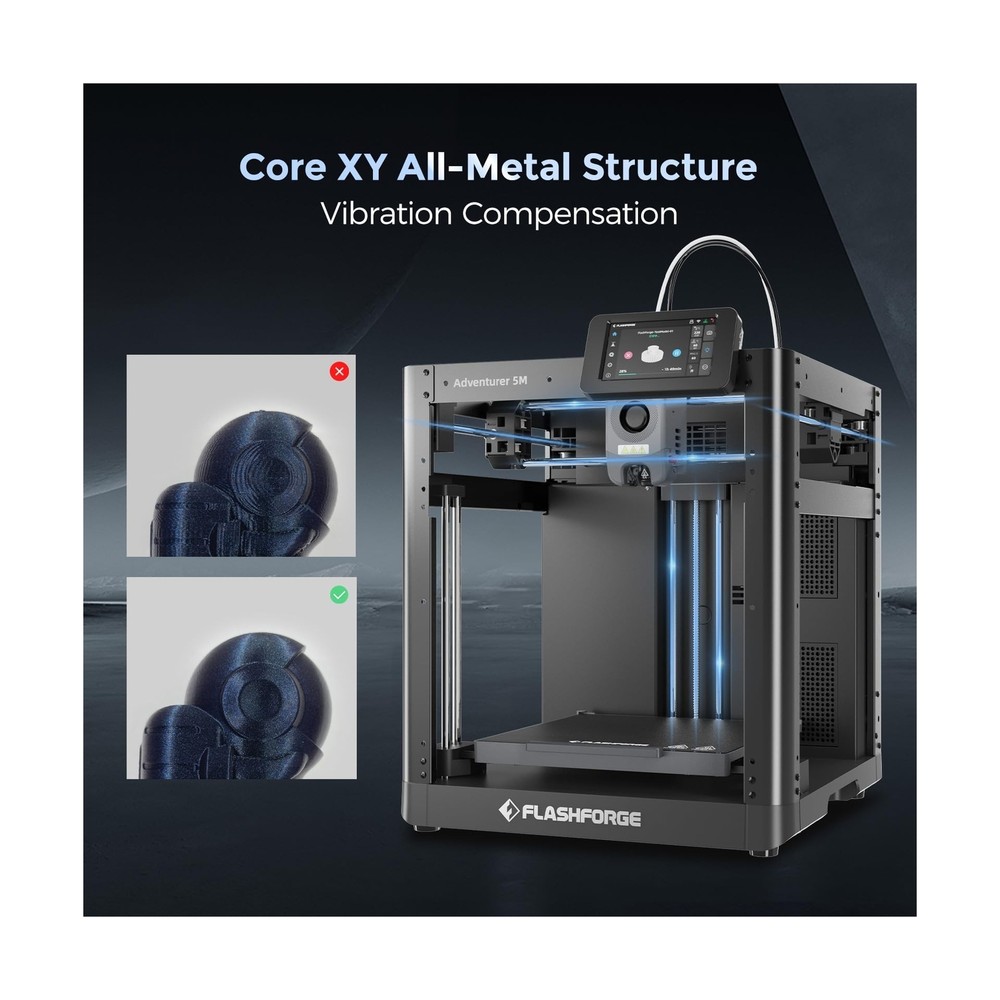 FLASHFORGE Adventurer 5M 3D Printer with Fully Auto Leveling, Max 600mm/s Hig...