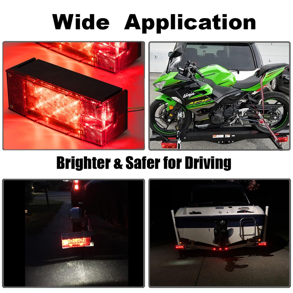 Left+Right LED Waterproof Red Trailer Boat Stud Stop Turn Tail Lights Rectangle