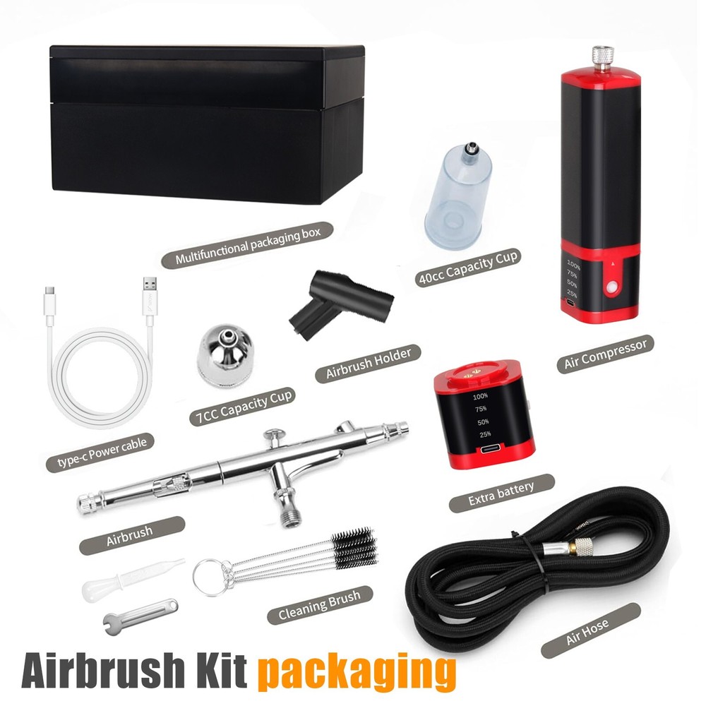 Portable Upgraded Dual-Action Extra Battery Airbrush kit with Compressor-Replace