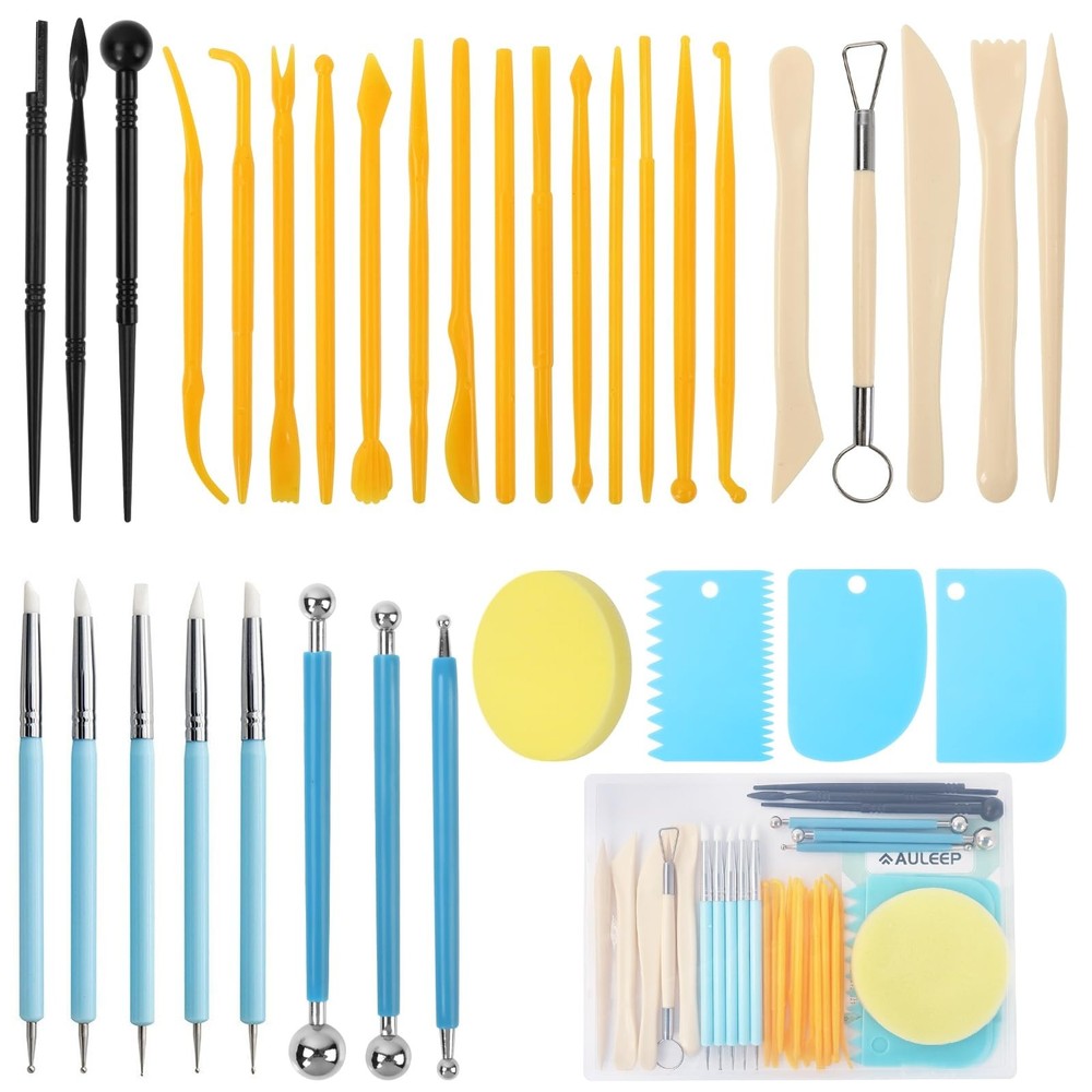 AULEEP Clay Tools Kit, 35 PCS Pottery Tools Set - Polymer Clay Sculpting Tool...