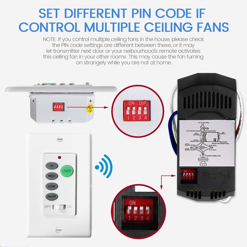 Ceiling Fan Wall Remote Control UC9050T 4DIP Switch For Harbor Breeze Hampton