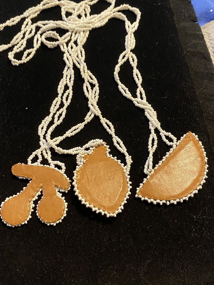 Three seed bead on leather fruit image necklaces