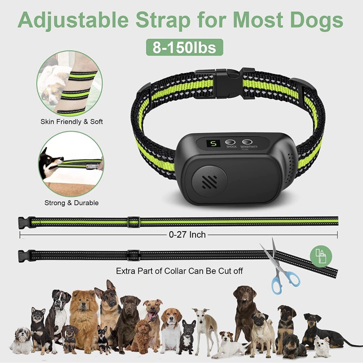 Rechargeable Dog Bark Collar with Beep Vibration and Shock,Anti Barking Collar..