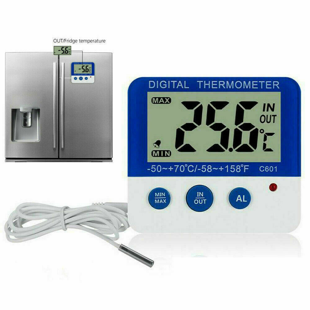 2 Pack Digital Freezer/Fridge Thermometer W/ LED Alarm Indicator Min/Max Memory