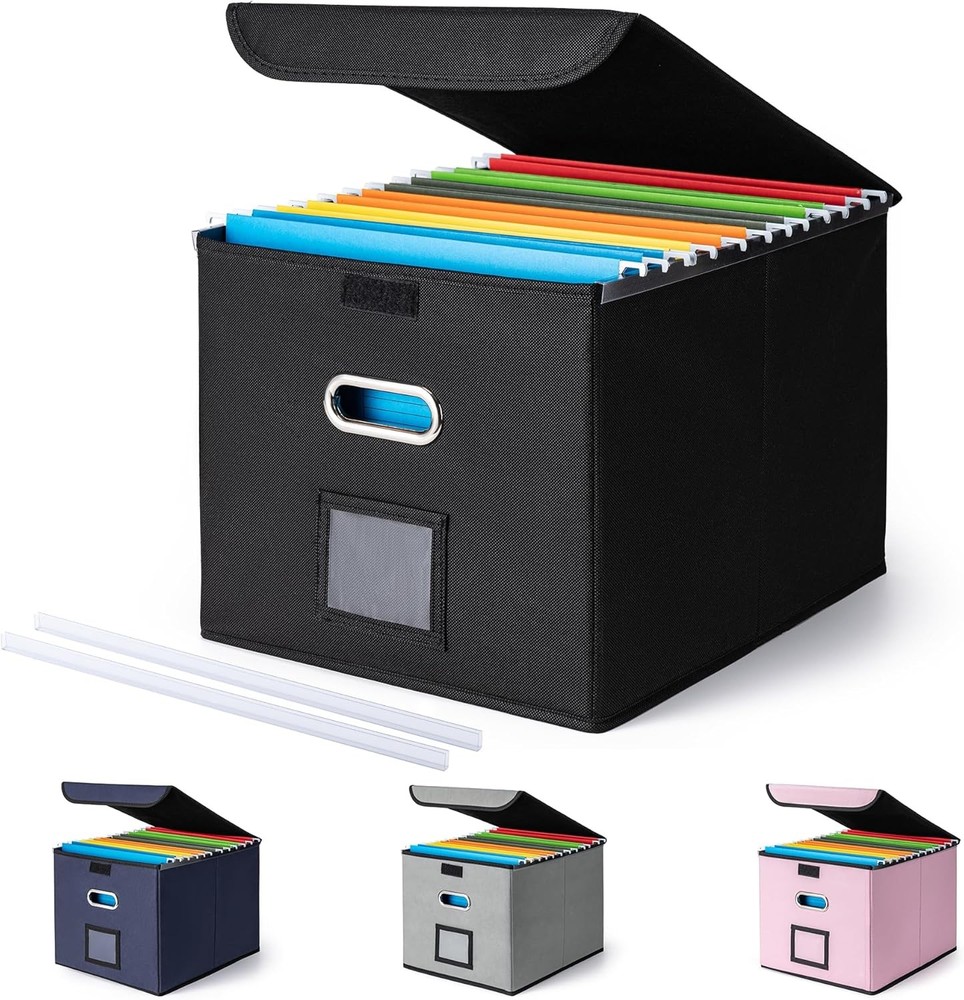 CADONO File Organizer Box with Lid, Large Hanging Folder Black