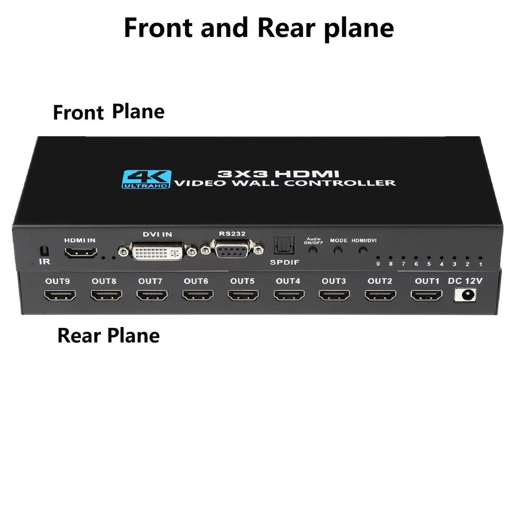 1 in 9 out HDMI Video Wall Controller Processor 4K DVI HDMI 1X9 Screen Splitter