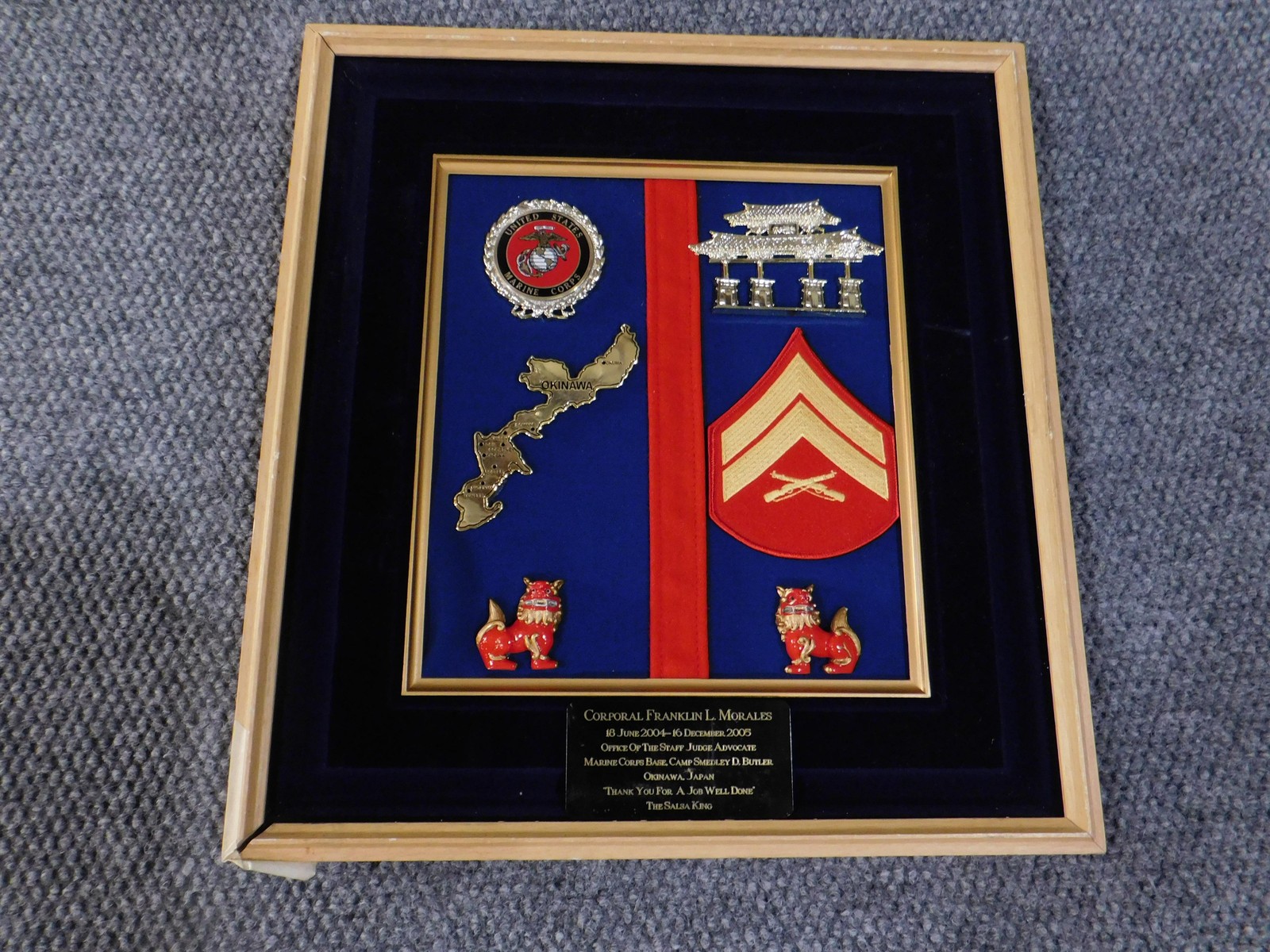 Vintage 2005 USMC Marine Corps Okinawa Japan Shadow Box Plaque Framed Award
