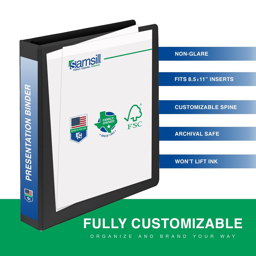 Samsill 4 Pack 2 Inch Black Three Ring Binder Durable Customizable Storage Bi...