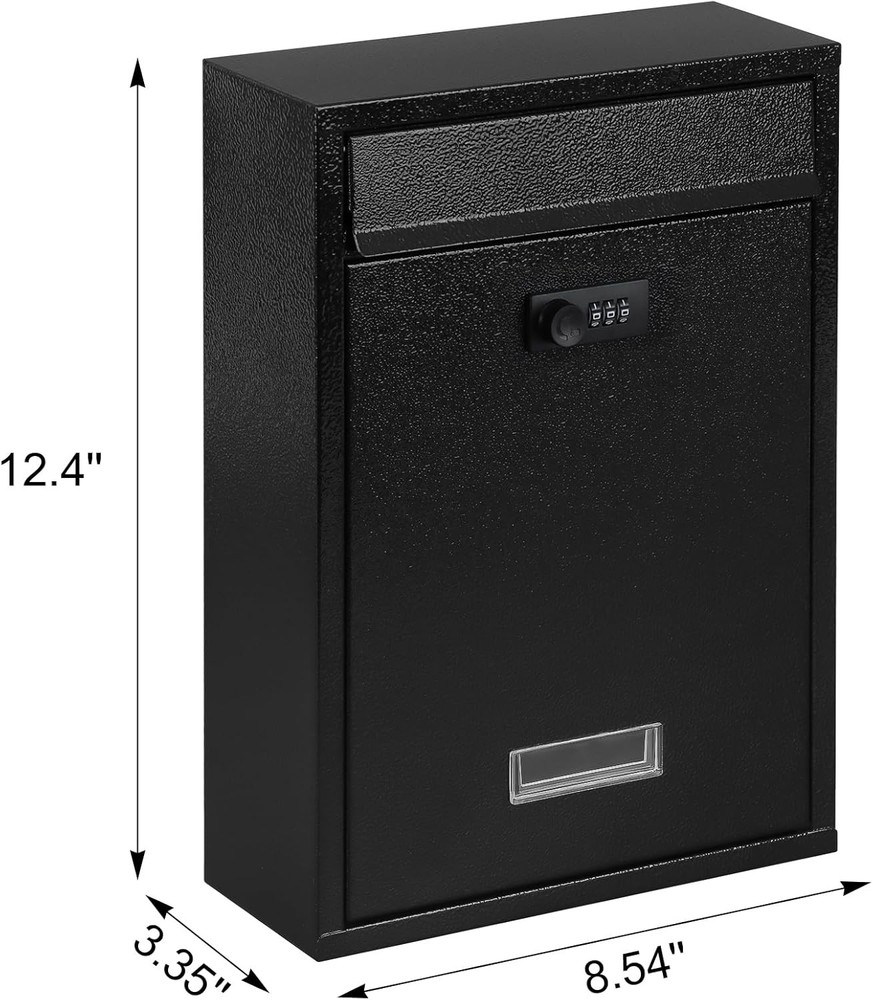 KYODOLED Locking Wall Mount Mailbox, 8.54‘’*3.35‘’*12.4‘’, Com-lock-black