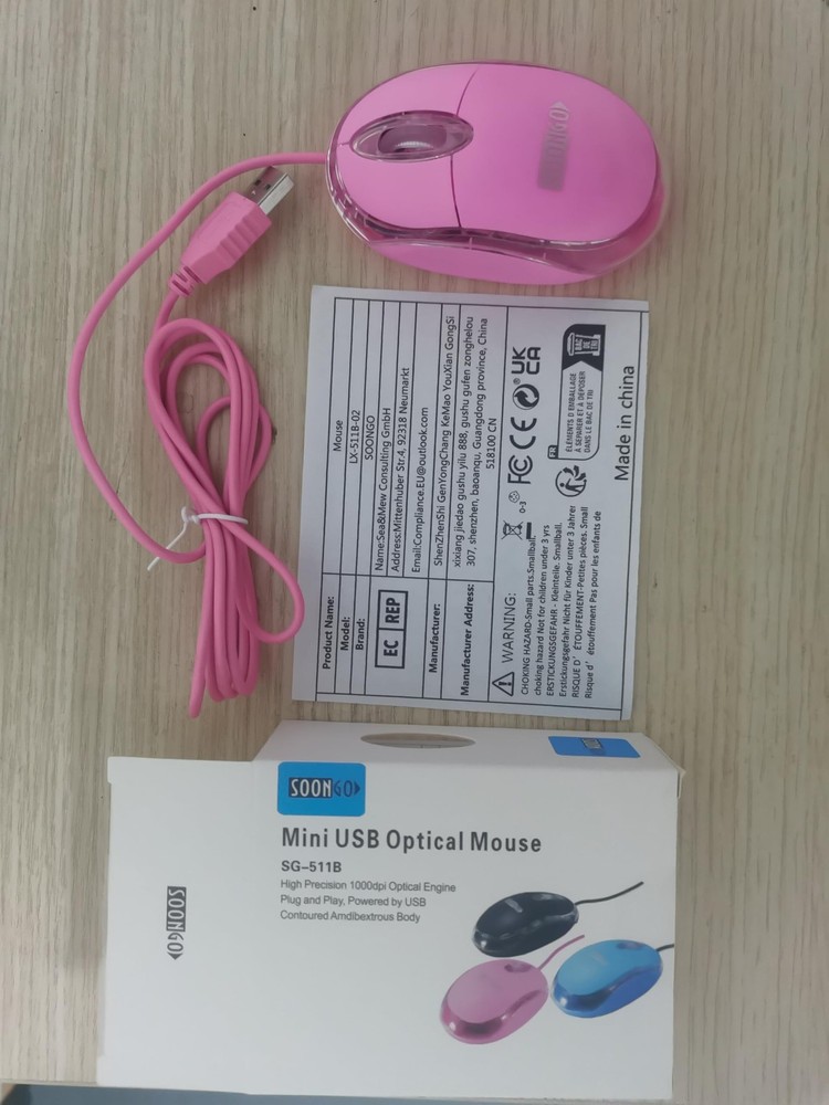 SOON GO Pink Mouse,Computer Mouse,with 1.5m USB Cable - Compatible
