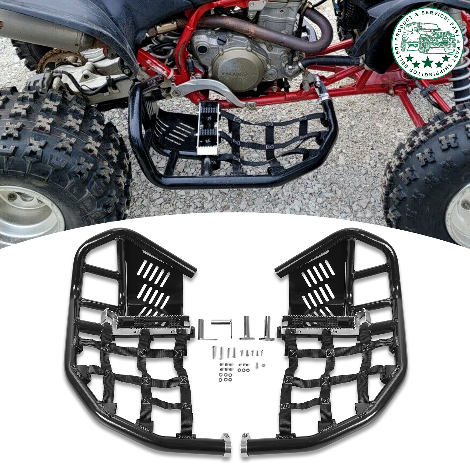 For Honda TRX 450R Sportrax 450 Nerf Bars Pro Peg Heel Guard Aluminum Black Pair