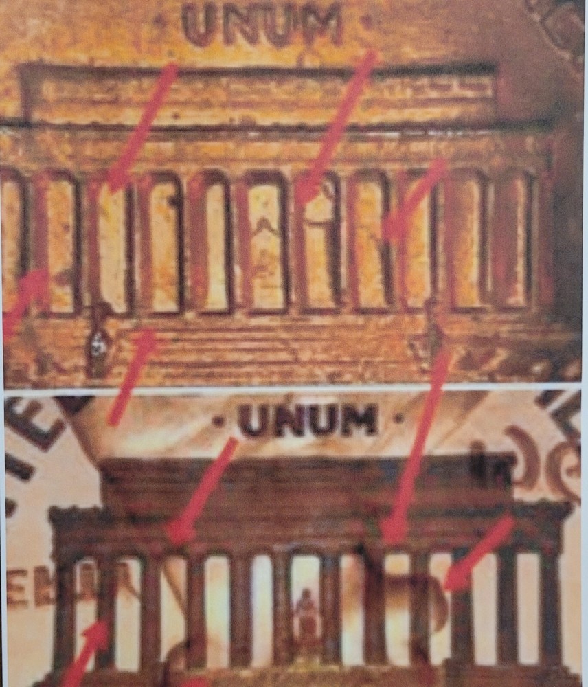 1985 P Lincoln cent - clashed dies rev. error