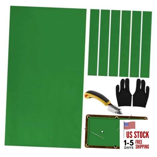 Pre-Cut Pool Table Felt Replacement Kit - 8ft Billiard Cloth w/Gloves, GREEN