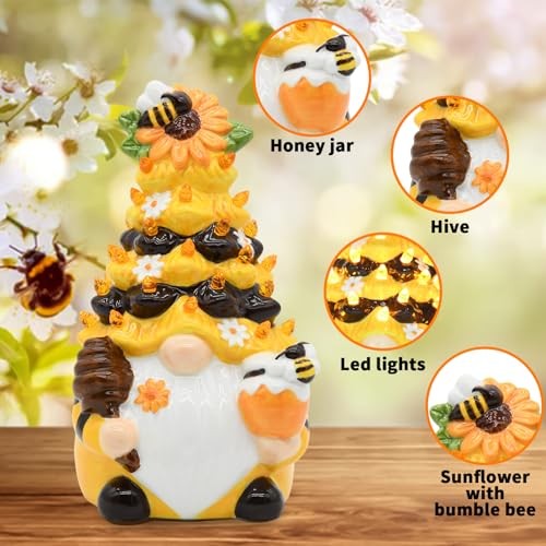 Timer - Spring Bumble Bee Gnomes Decorations Lighted Up Ceramic Gnome Yellow