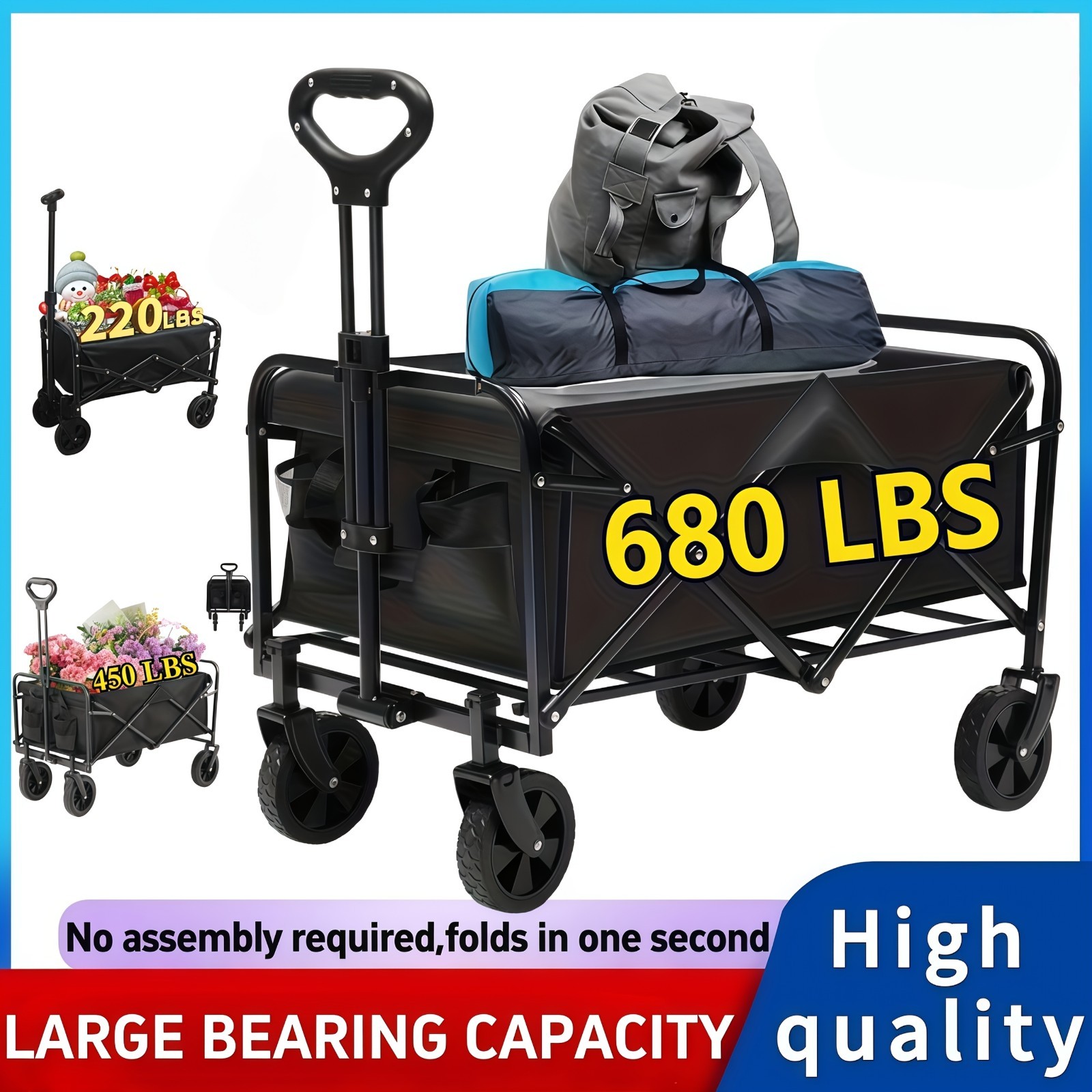 Heavy Duty Folding Wagon 220/450/680LBS All Terrain Utility Cart Large Capacity