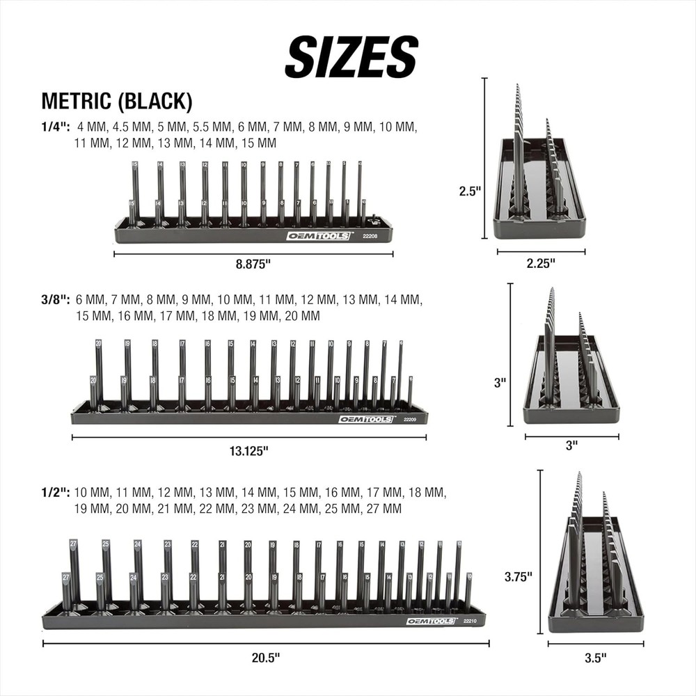 Durable 6PC Socket Organizer for Toolbox - Stable Base & Quick Size Finding