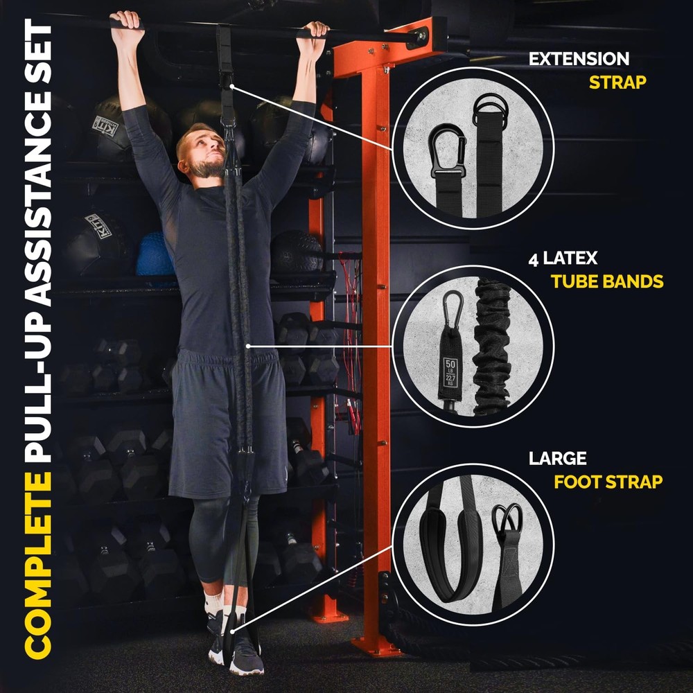 Pull Up Assistance Bands Set - 4 Heavy-Duty Pull Up Bands, Height Adjustable ...