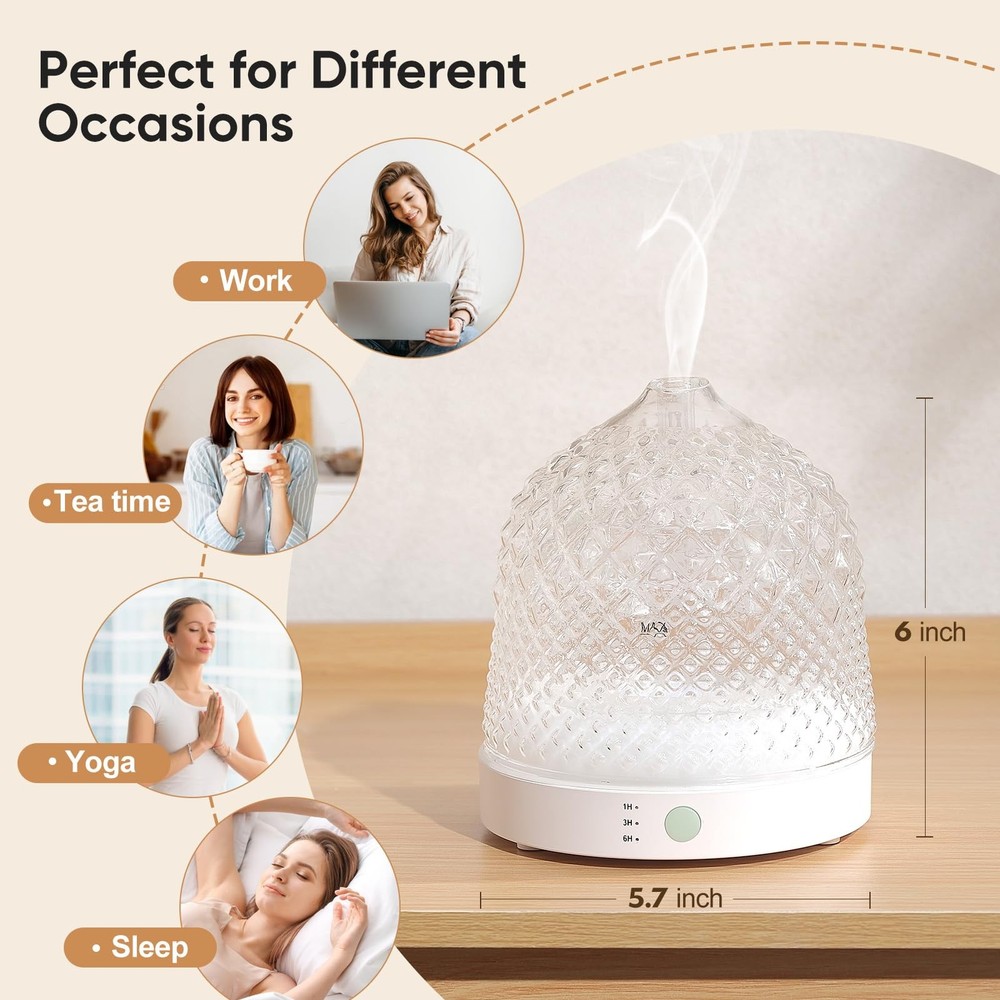 Glass Essential Oil Diffuser, 200ml Ultrasonic Aroma Diffusers with Glass Res...