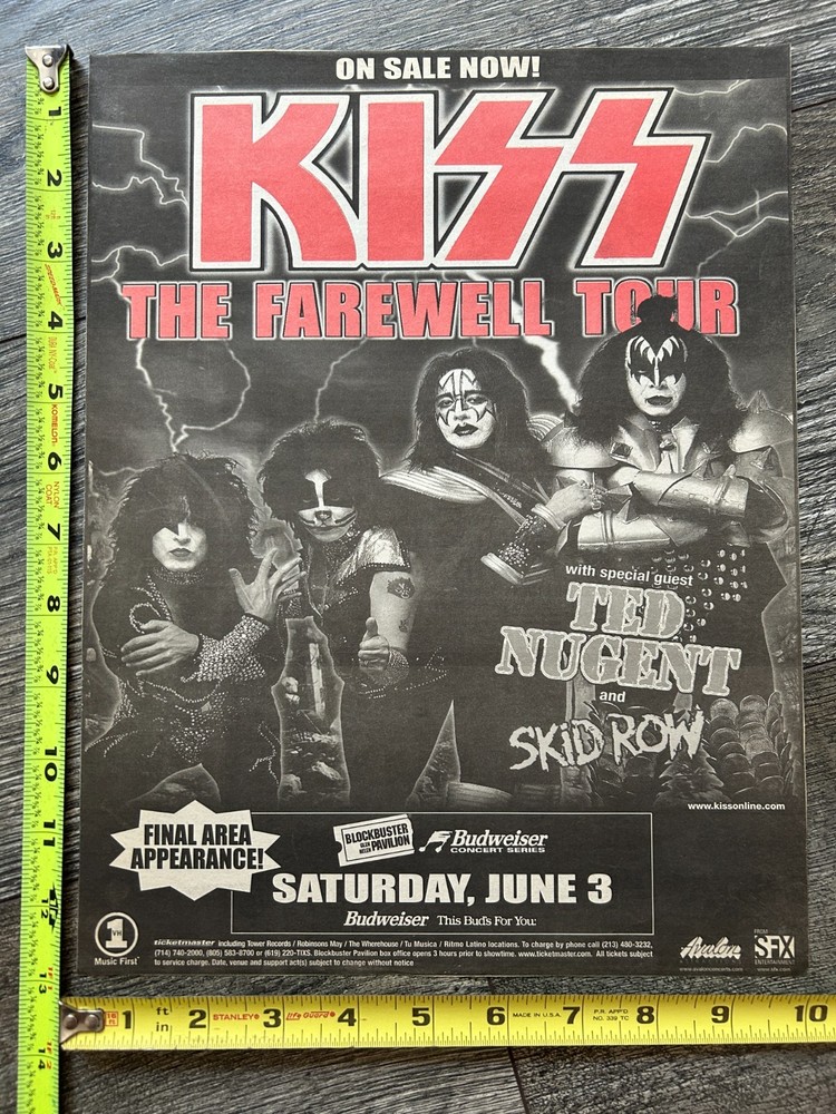 KISS Concert Ad Farewell Tour San Bernardino CA June 3 Aug 12 Vintage Kiss