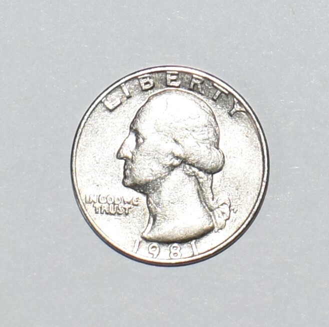 1981 P Quarter Filled Mint Mark Filled Lettering, Die Clash, DD Multi Error