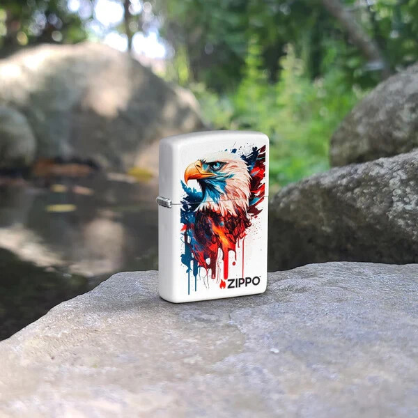 Zippo Painted Eagle Design Color Image White Matte 46692