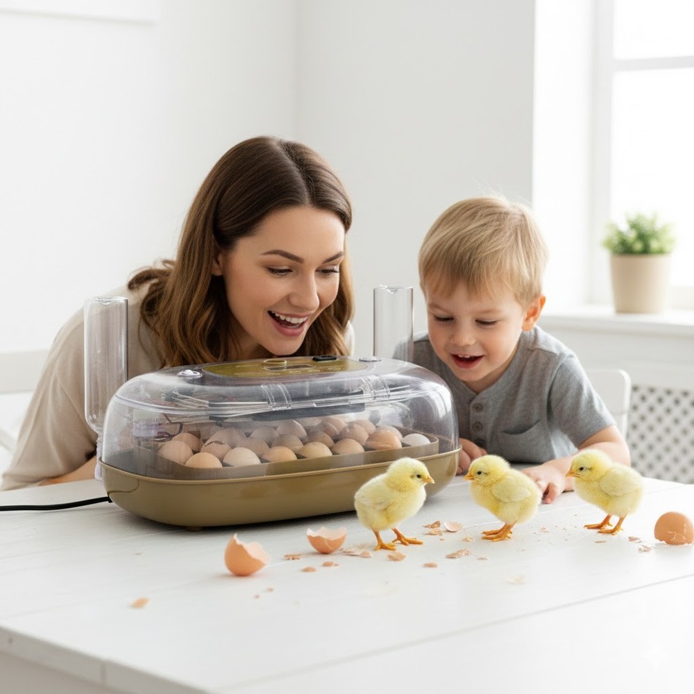 24 Egg Incubator Automatic Egg Turning LED Candler Temperature Humidity Control