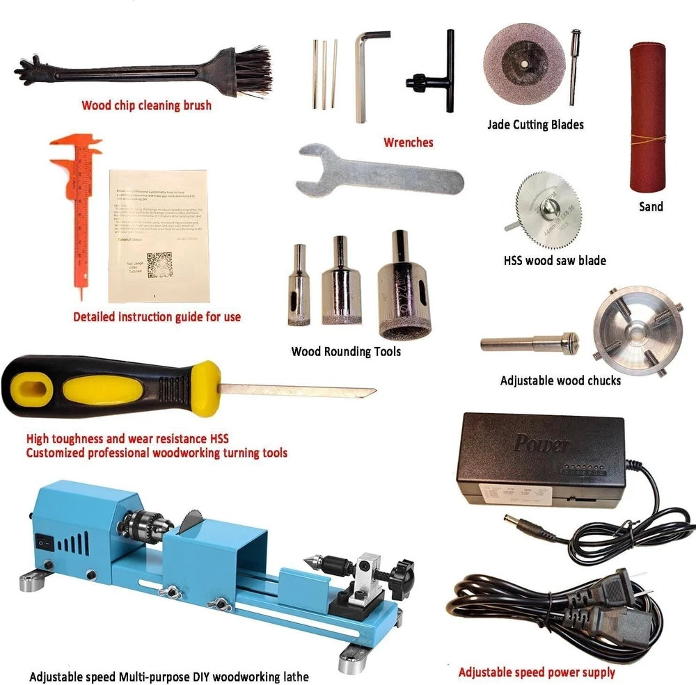 Mini Wood Lathe Machine Multi-Purpose Upgraded and Lengthened Processing Diamete