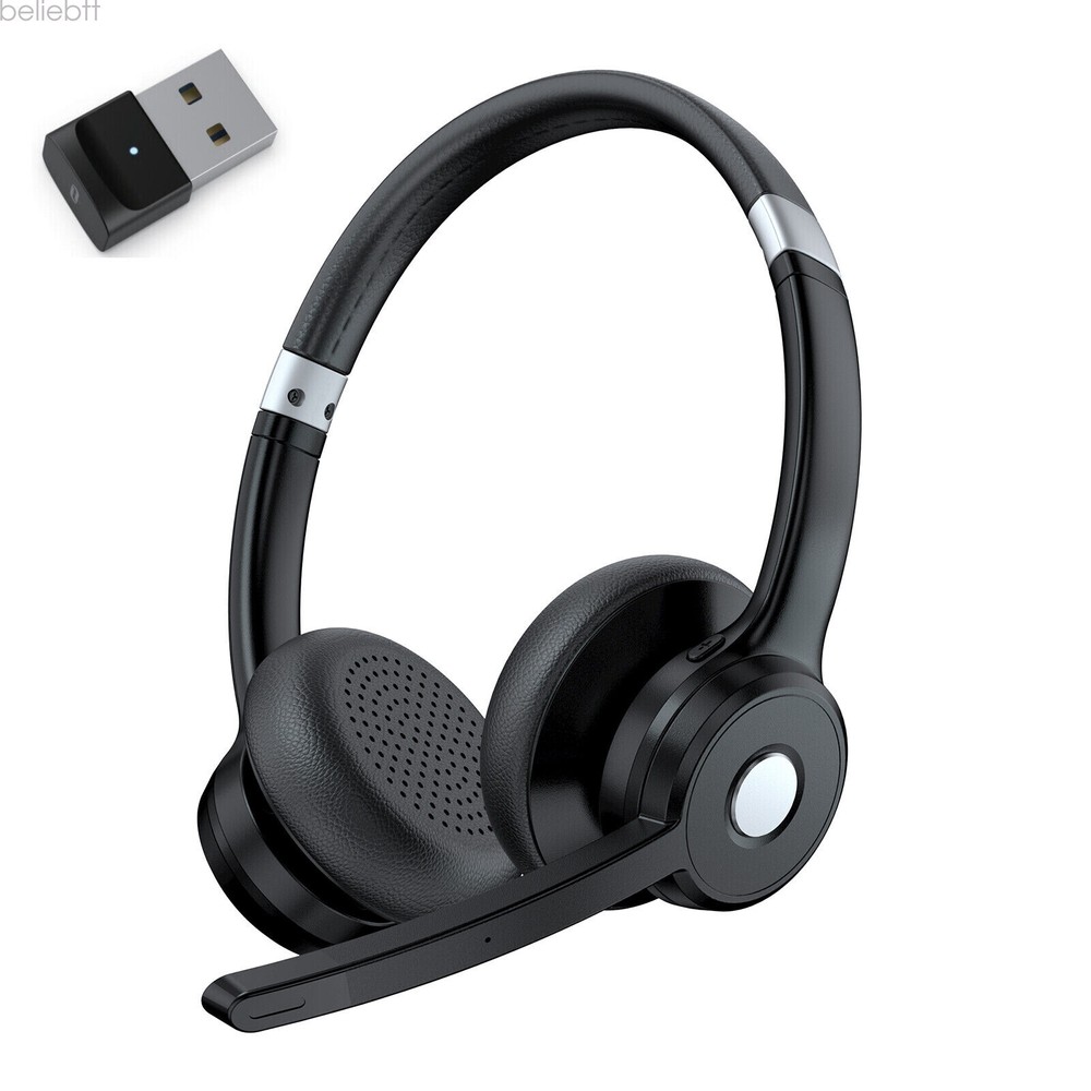 Wireless Headphones Headset +USB Dongle & Mic Mute for Laptop/PC/iPhone/Android