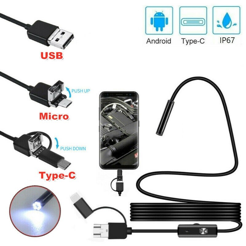 USB Type C Endoscope Borescope Snake Inspection Camera 3 in 1 for Android System