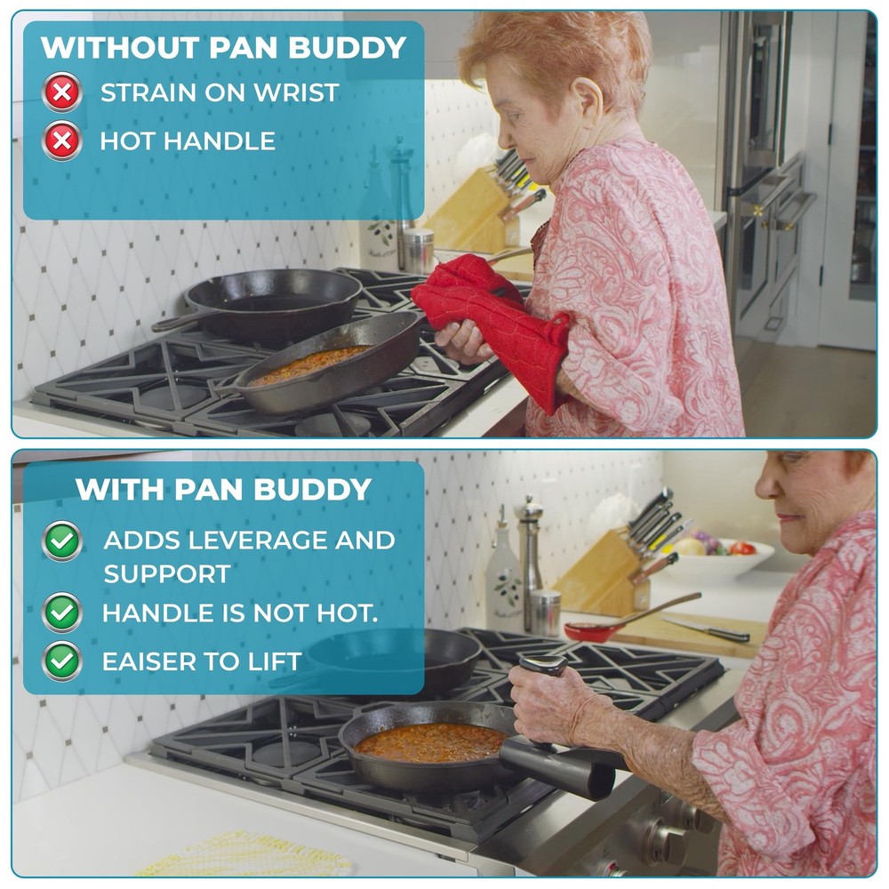 Pan Buddy™- Vertical Attachment for Pan Handle- Adds Leverage and Support- Ma...