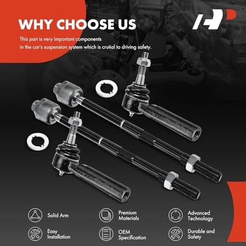 Set of 4, Front Inner Outer Tie Rod End Kit, Compatible with Chevy & GMC &