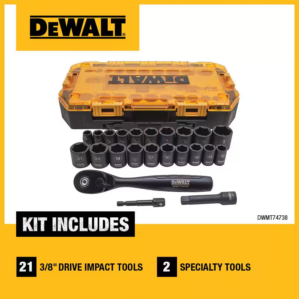 3/8 In. Drive Combination Deep Impact Socket Set with Ratchet (23-Piece)
