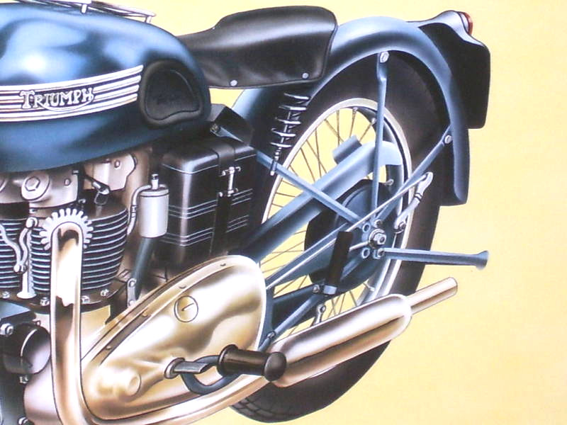 TRIUMPH - 650 Motor --OLD SIGN -Date1993 -SHOWS DETAIL of 1950 Bike / Motorcycle