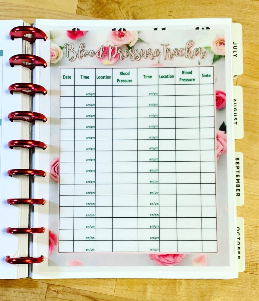 Blood Pressure Tracker Dashboard Insert for use with a Classic HAPPY Planner~