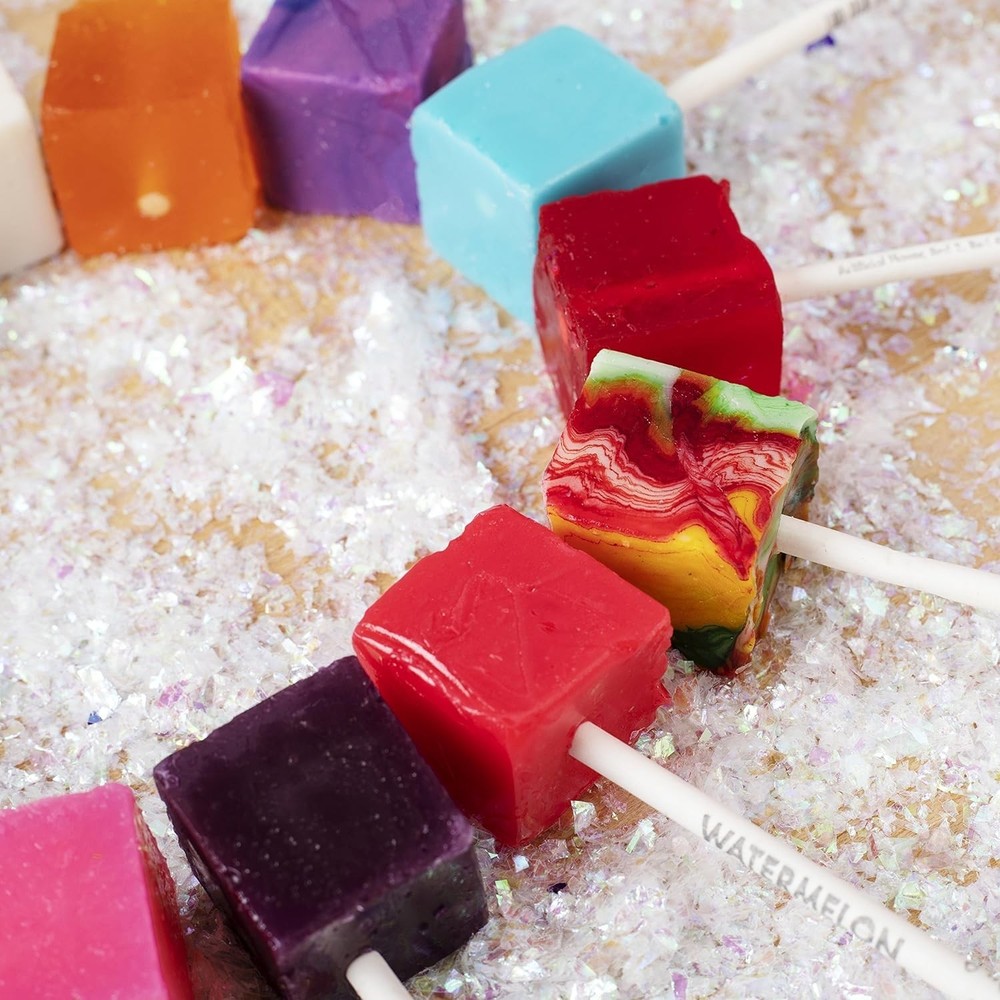 Hard Candy Cube Lollipop Suckers: Individually Wrapped Flavored Sucker Pack b...