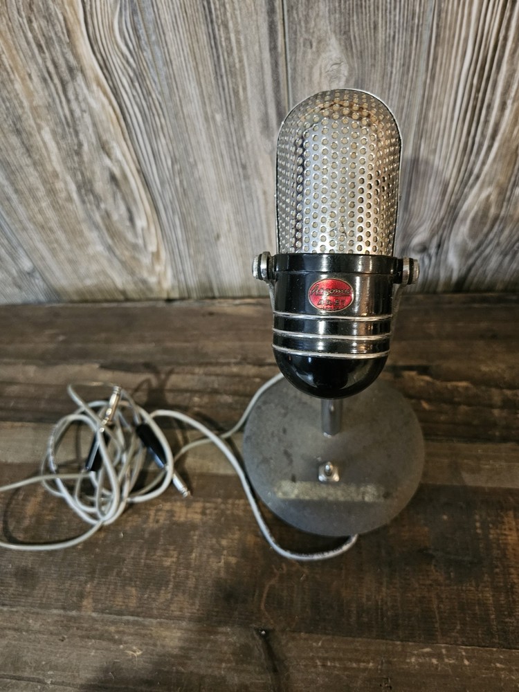 VINTAGE SHIELD M-102 PILL SHAPE CHROME MICROPHONE WITH STAND