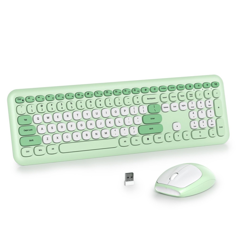 Gradient Green Wireless Keyboard and Mouse Set Retro Typewriter Full Size