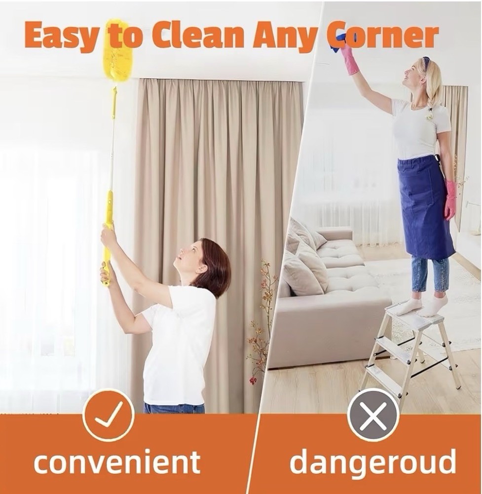 20 Pack Yellow Microfiber Duster Refills with Extendable & Short Handles