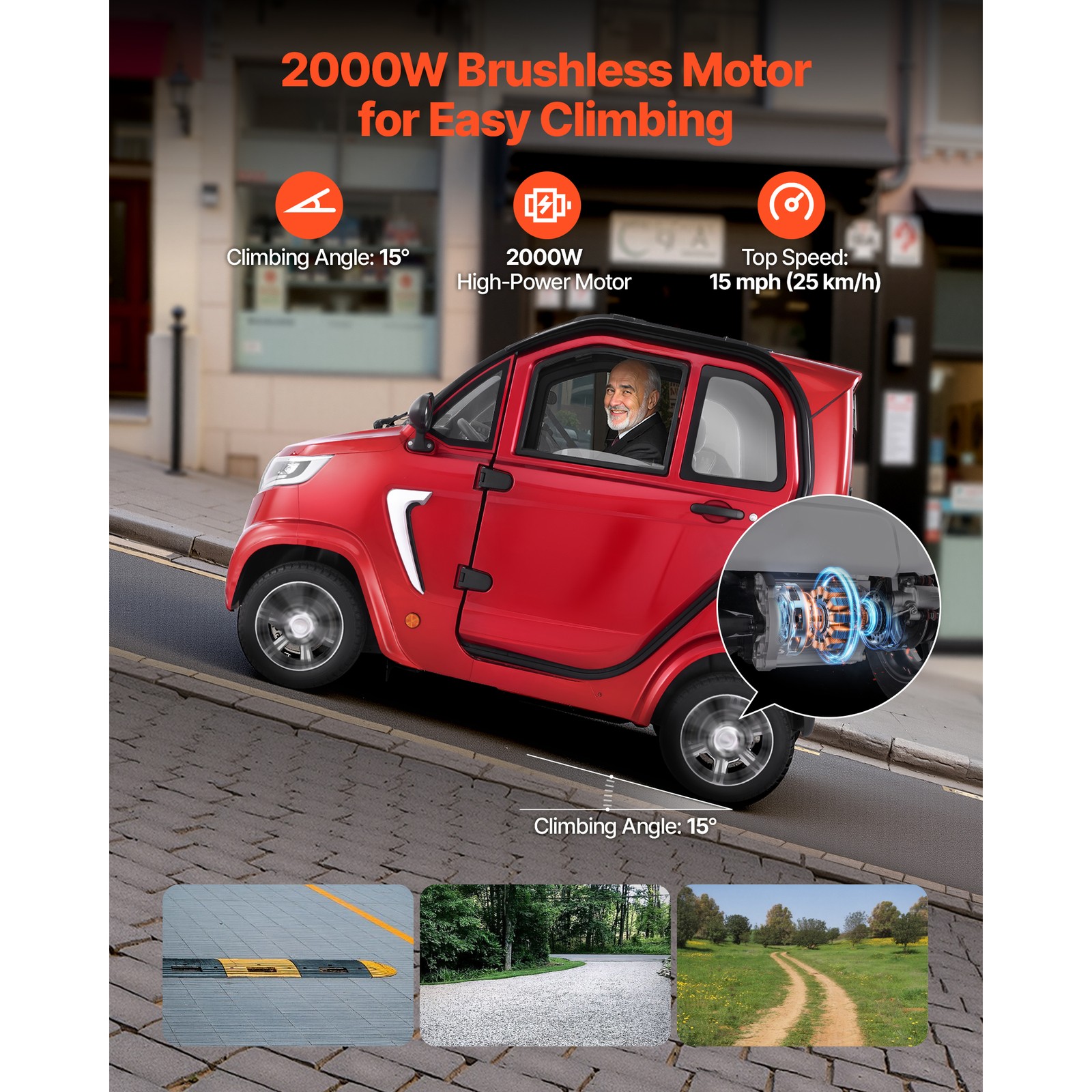 Uimoso 4-Wheel Enclosed Mobility Scooter for Seniors, 660lbs Capacity, 3-Seater