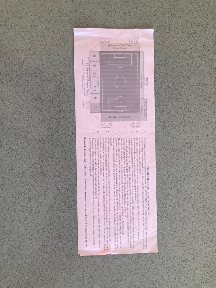 Morecambe 2000s Match Ticket