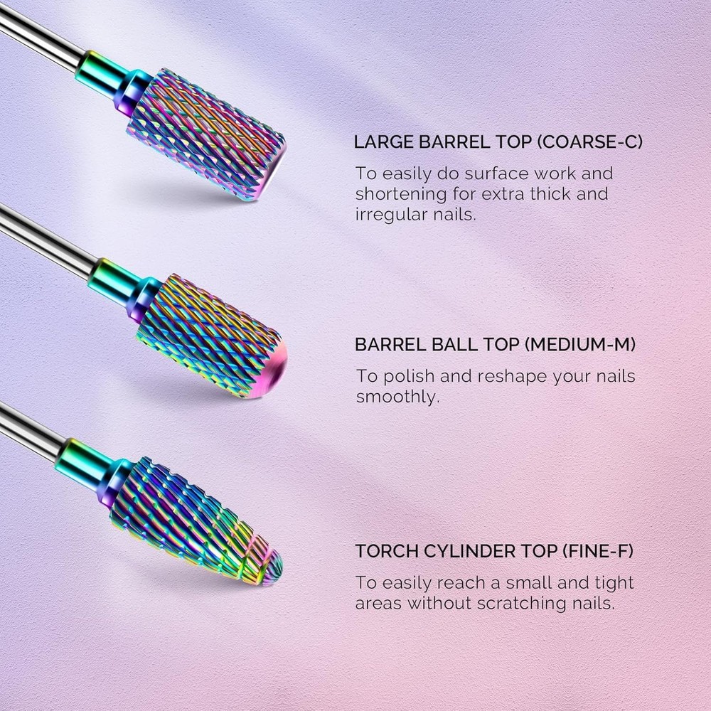 Nail Drill Bits Set, 7pcs Tungsten Carbide Diamond Nail Drill Bits for Acryli...