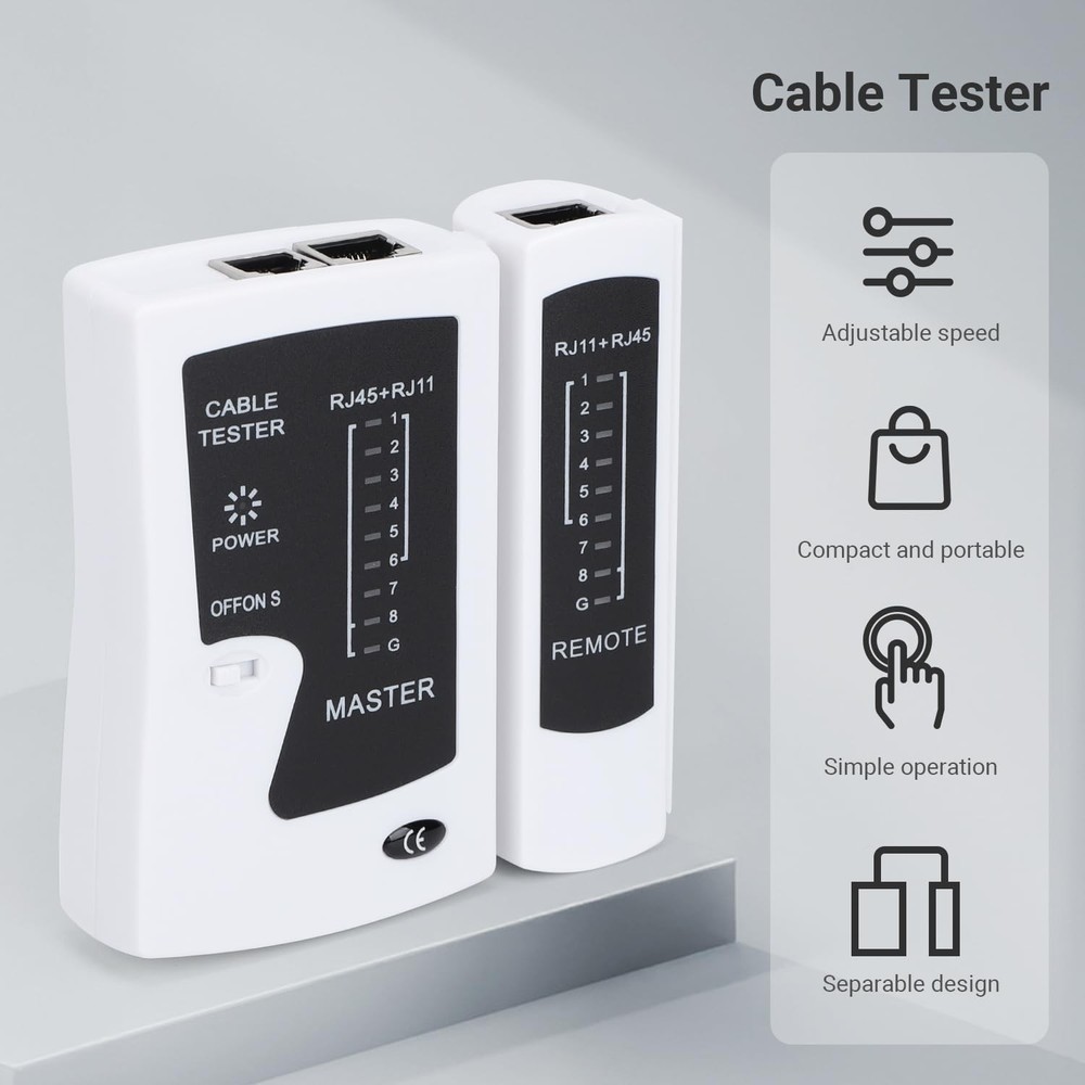 Automatic RJ45 Ethernet Cable Tester with Gold-Plated Socket - Compact Design